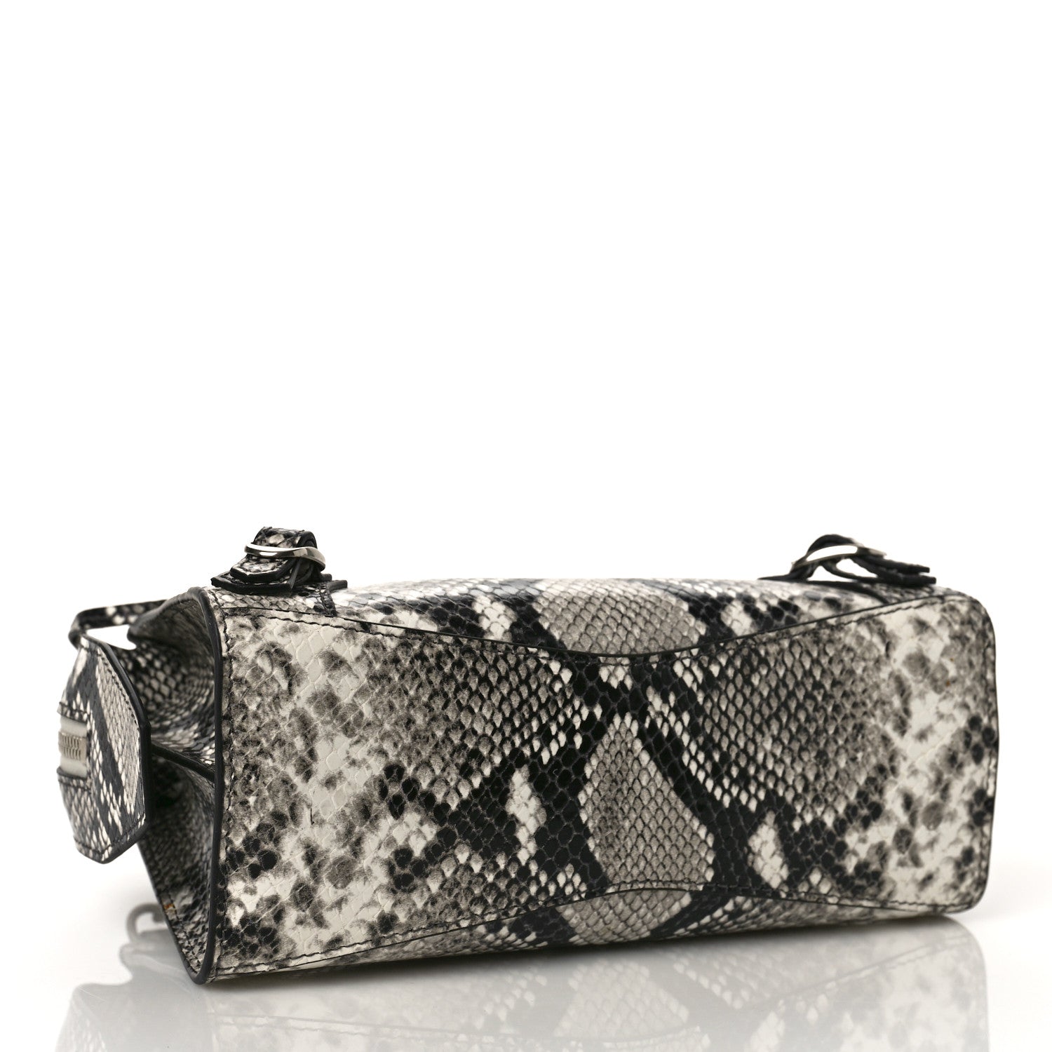 Balenciaga Grained Calfskin Snake Effect Neo Classic Silver Hardware Mini City Black White 4 of 9