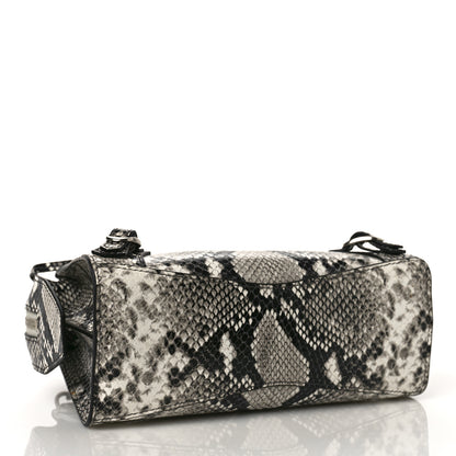 Balenciaga Grained Calfskin Snake Effect Neo Classic Silver Hardware Mini City Black White 4 of 9