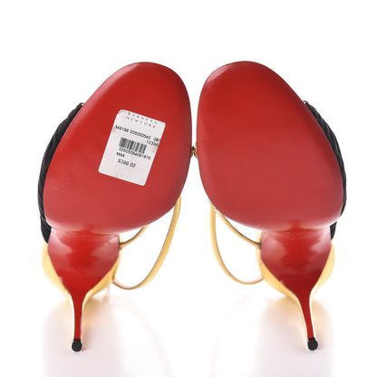 Christian Louboutin Specchio Veau Velours Tina Cage 100 Ankle Strap Sandals 38.5 Gold Black 7 of 10
