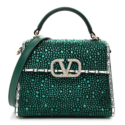 Valentino Garavani Crystal Embroidered Mini Vsling Top Handle Bag Emerald Jungle 1 of 9