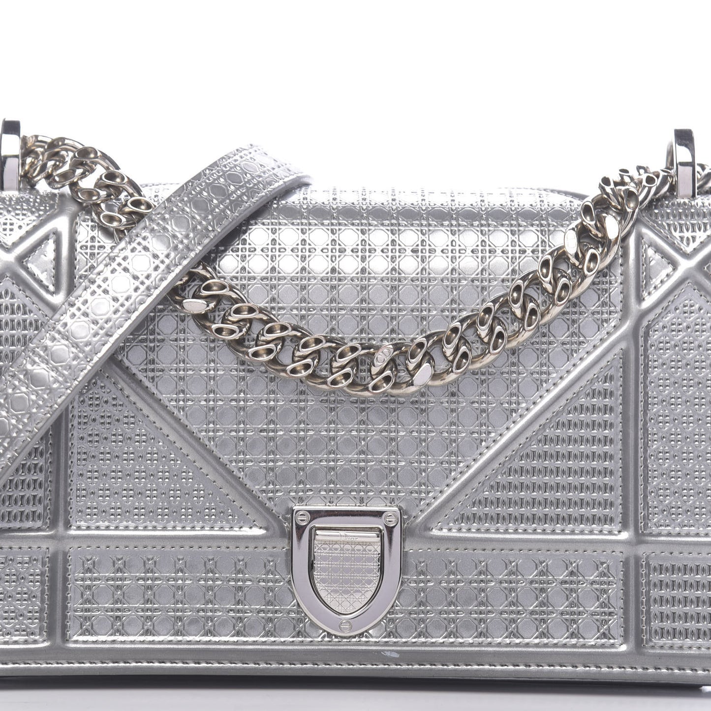 Metallic Patent Micro-Cannage Small Diorama Flap Bag Silver