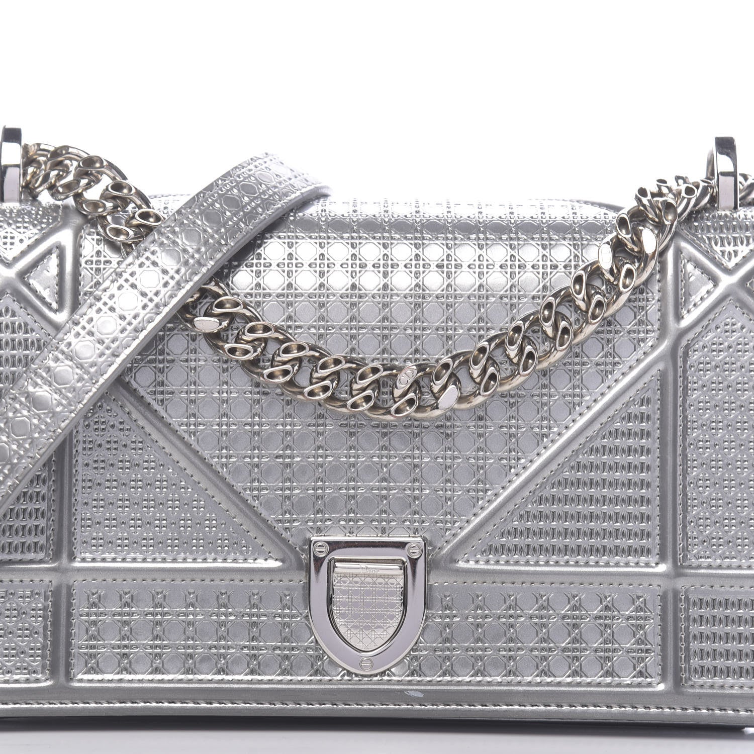 Christian Dior Metallic Patent Micro-Cannage Small Diorama Flap Bag Silver 12 of 12