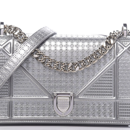 Christian Dior Metallic Patent Micro-Cannage Small Diorama Flap Bag Silver 12 of 12