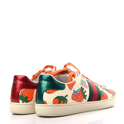 Gucci Calfskin Web Strawberry Print Womens Ace Sneakers 38.5 Ivory Red Green 4 of 11
