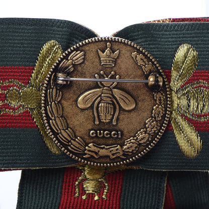 Gucci Ribbon Web Bow Bee Pearl Brooch Red Green 4 of 4