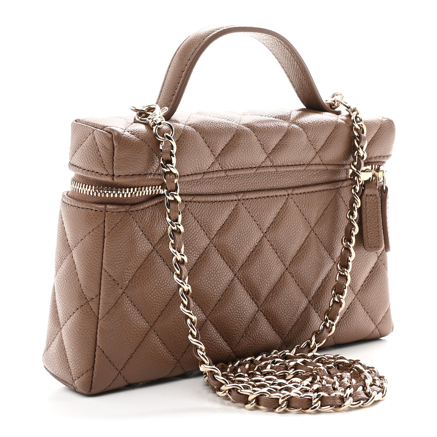 Chanel Caviar Quilted Top Handle Slim Vanity With Chain Dark Beige 3 of 11