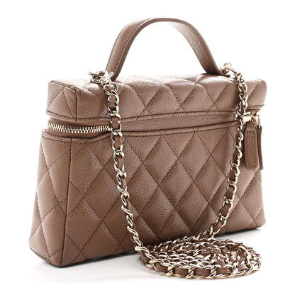 Chanel Caviar Quilted Top Handle Slim Vanity With Chain Dark Beige 3 of 11
