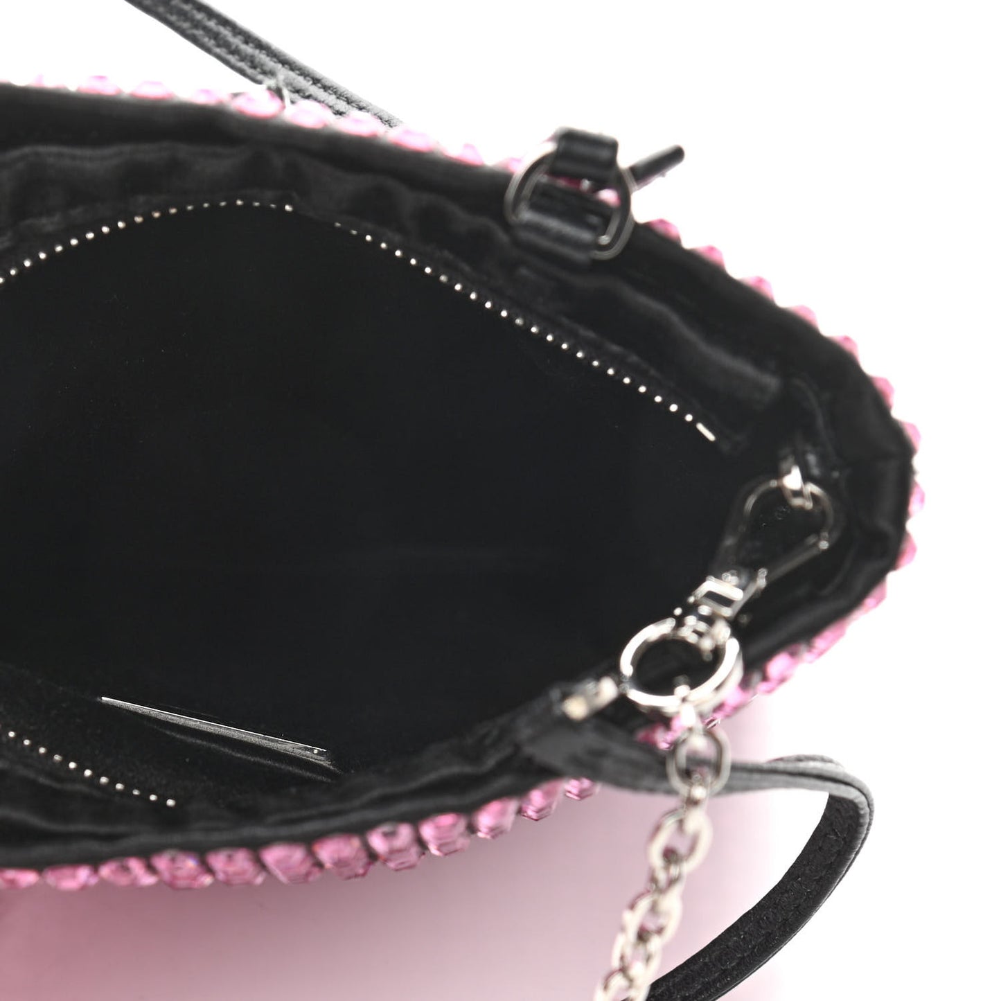 Satin Crystal Metal Triangle Logo Chain Crossbody Handbag Rosa
