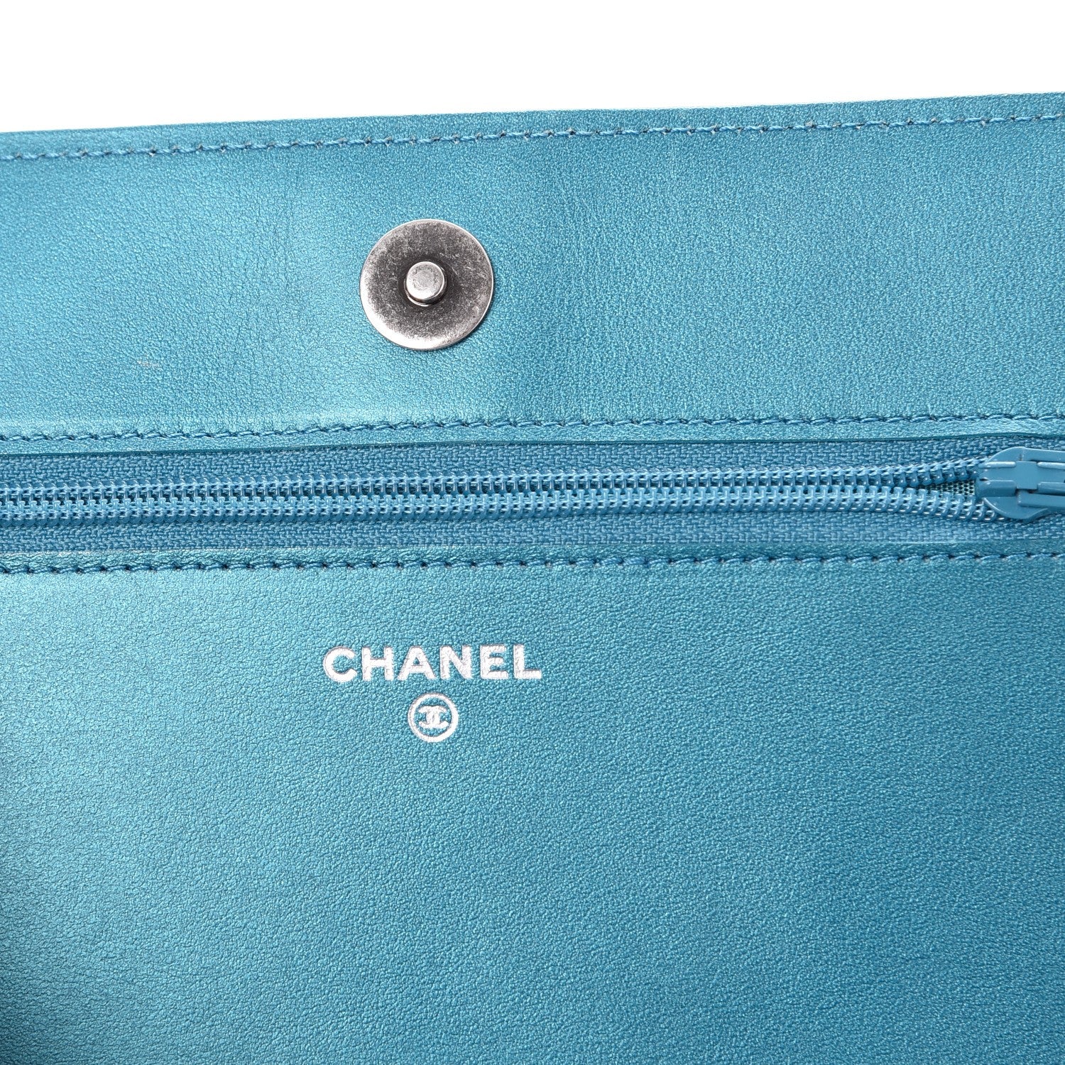 Chanel Metallic Caviar Quilted Boy Wallet On Chain WOC Turquoise 8 of 8