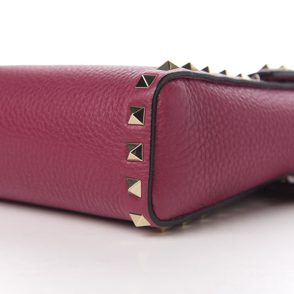 Valentino Garavani Pebbled Calfskin Rockstud Flip Lock Flap Messenger Raspberry 7 of 8