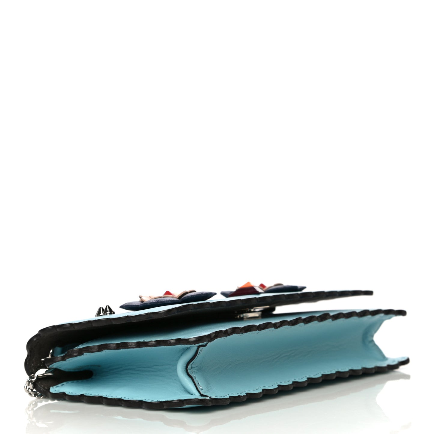 Vitello Century Lucido Nappa Hypnoteyes Scalloped Studded Tube Wallet on Chain Turchese Pallido Blueberry Multicolor