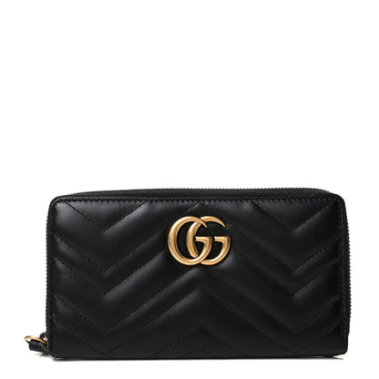 Gucci Calfskin Matelasse GG Marmont Zip Around Wallet Black 1 of 6