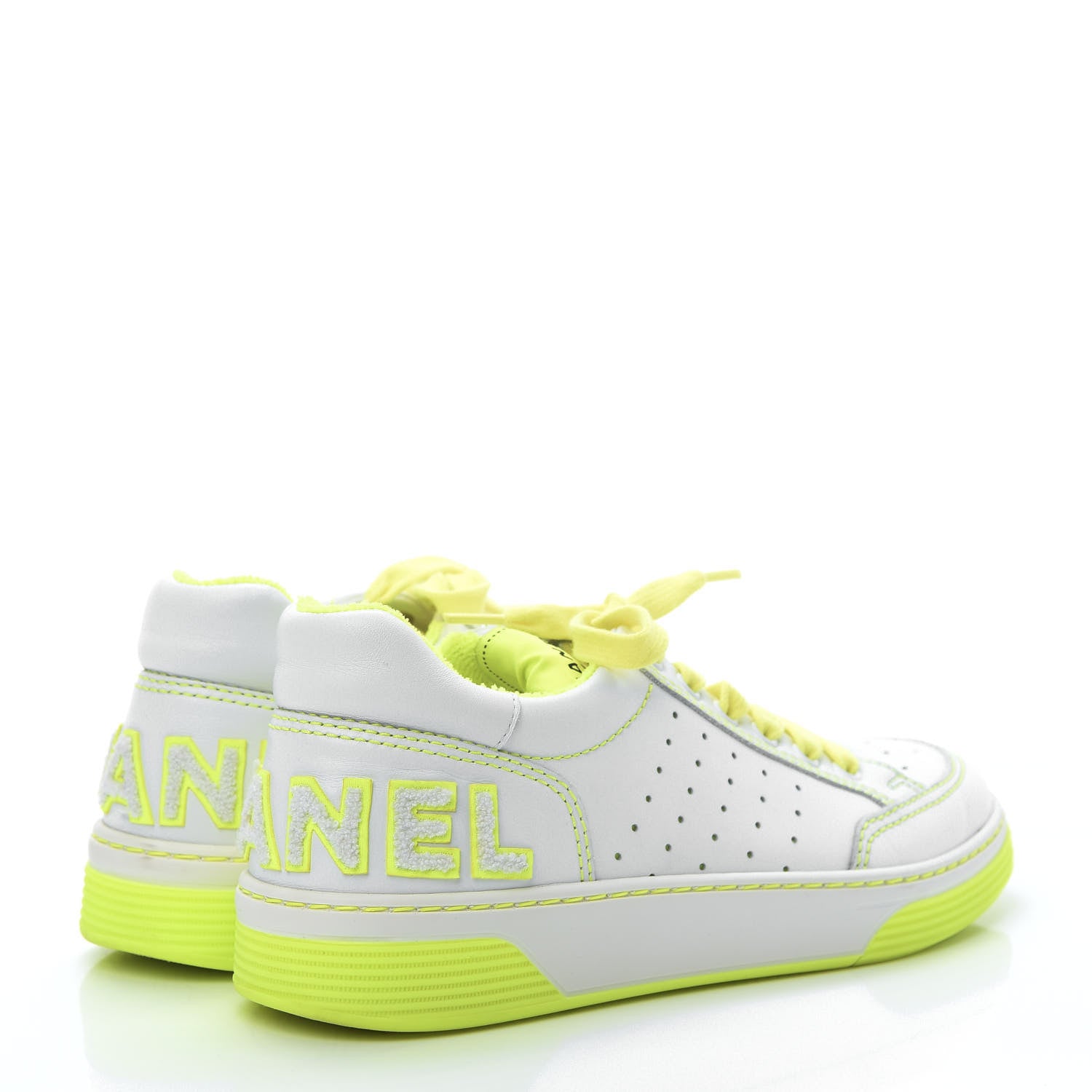 Chanel Calfskin Womens Logo Sneakers 38.5 White Yellow 4 of 7