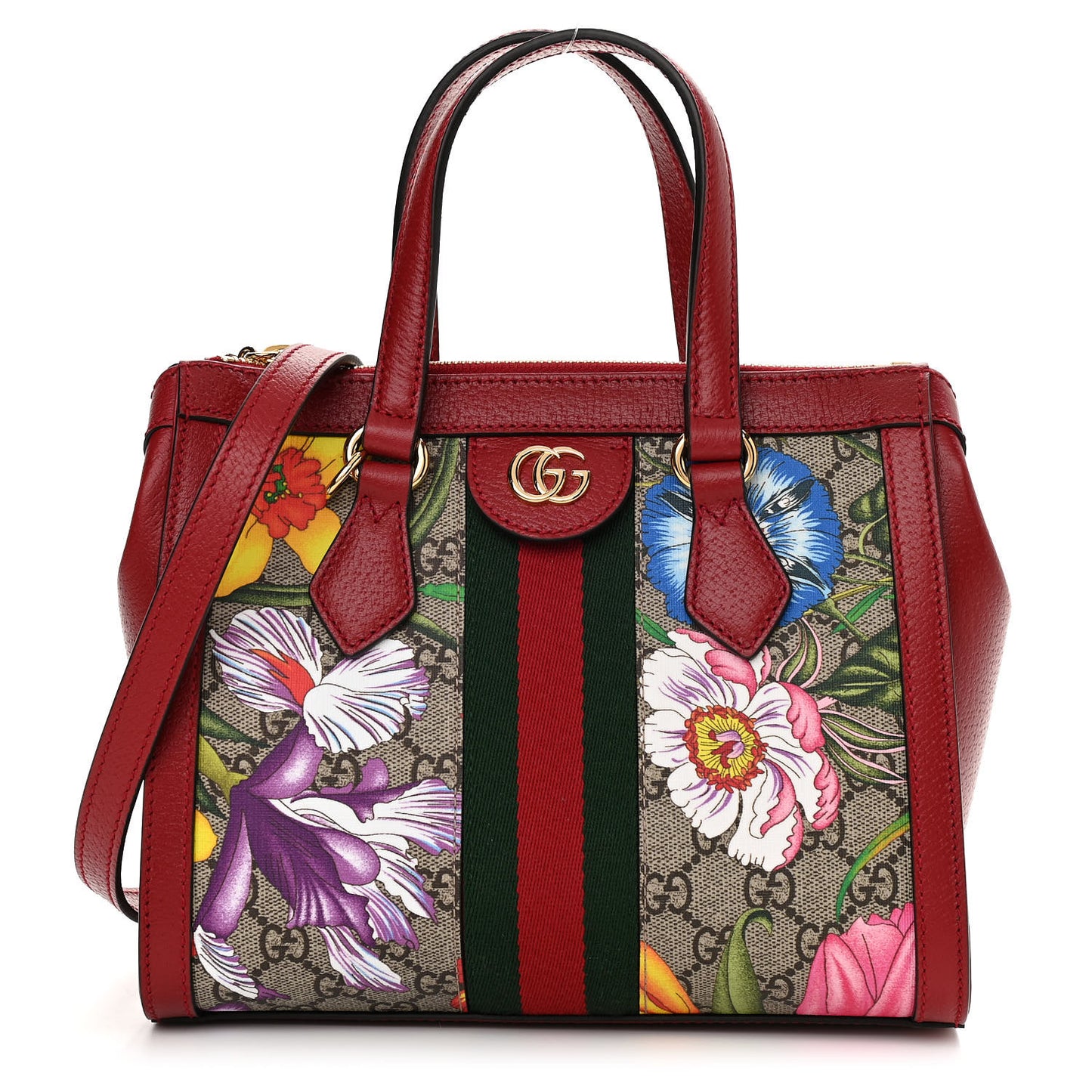 GG Supreme Monogram Flora Web Small Ophidia Tote Bag Red