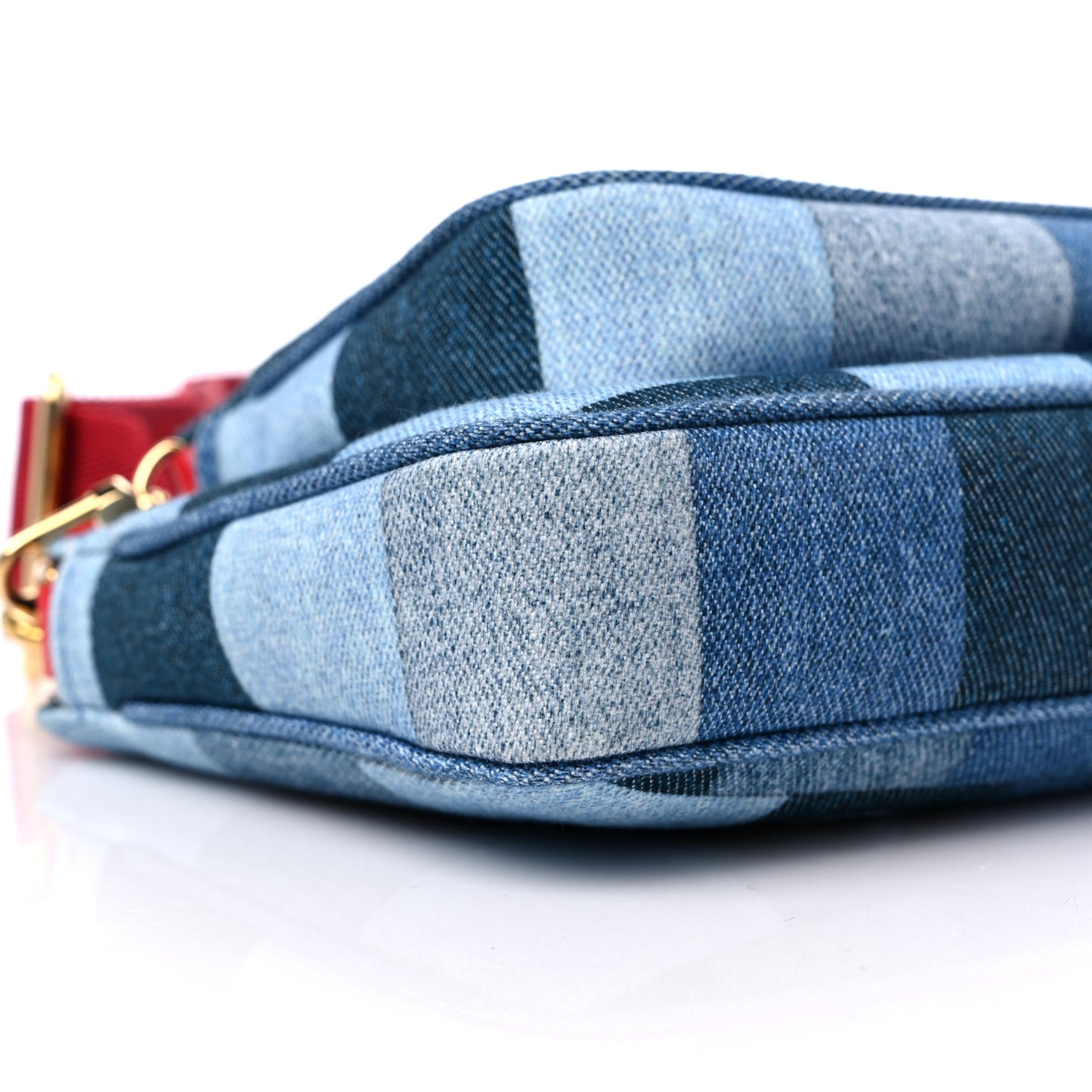 Denim Damier Monogram Patchwork Multi Pochette Accessories Blue Rouge