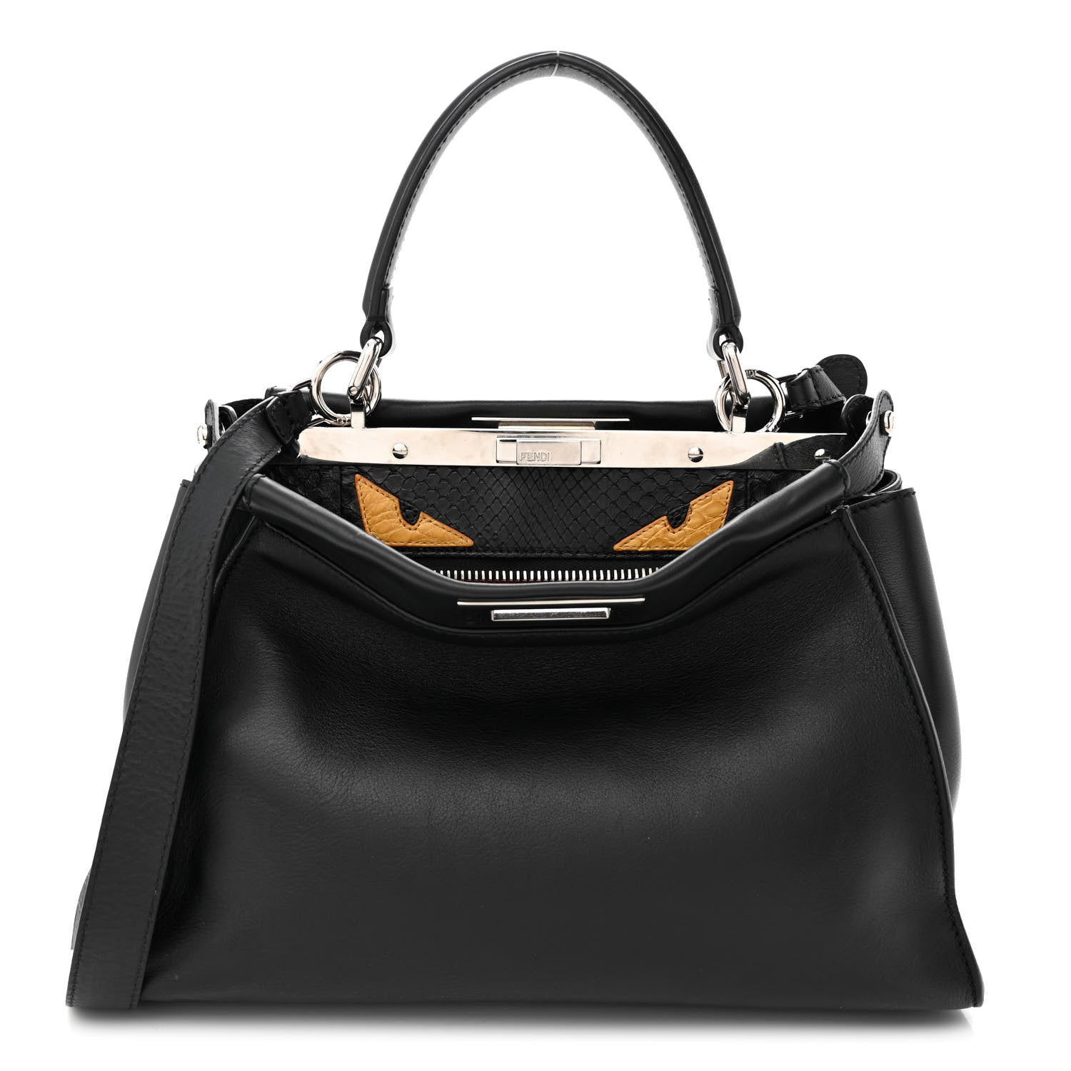 Fendi Vitello Seta Snakeskin Crocodile Monster Eyes Medium Peekaboo Iconic Satchel Black Girasole 1 of 15