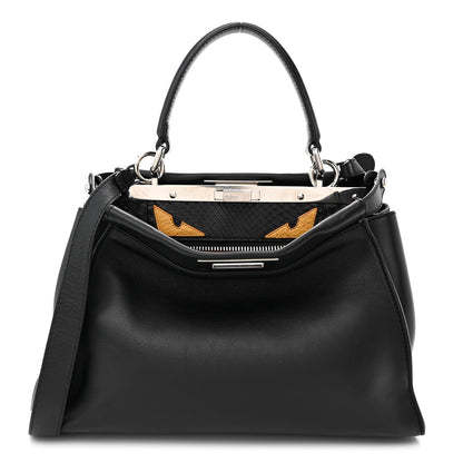 Fendi Vitello Seta Snakeskin Crocodile Monster Eyes Medium Peekaboo Iconic Satchel Black Girasole 1 of 15