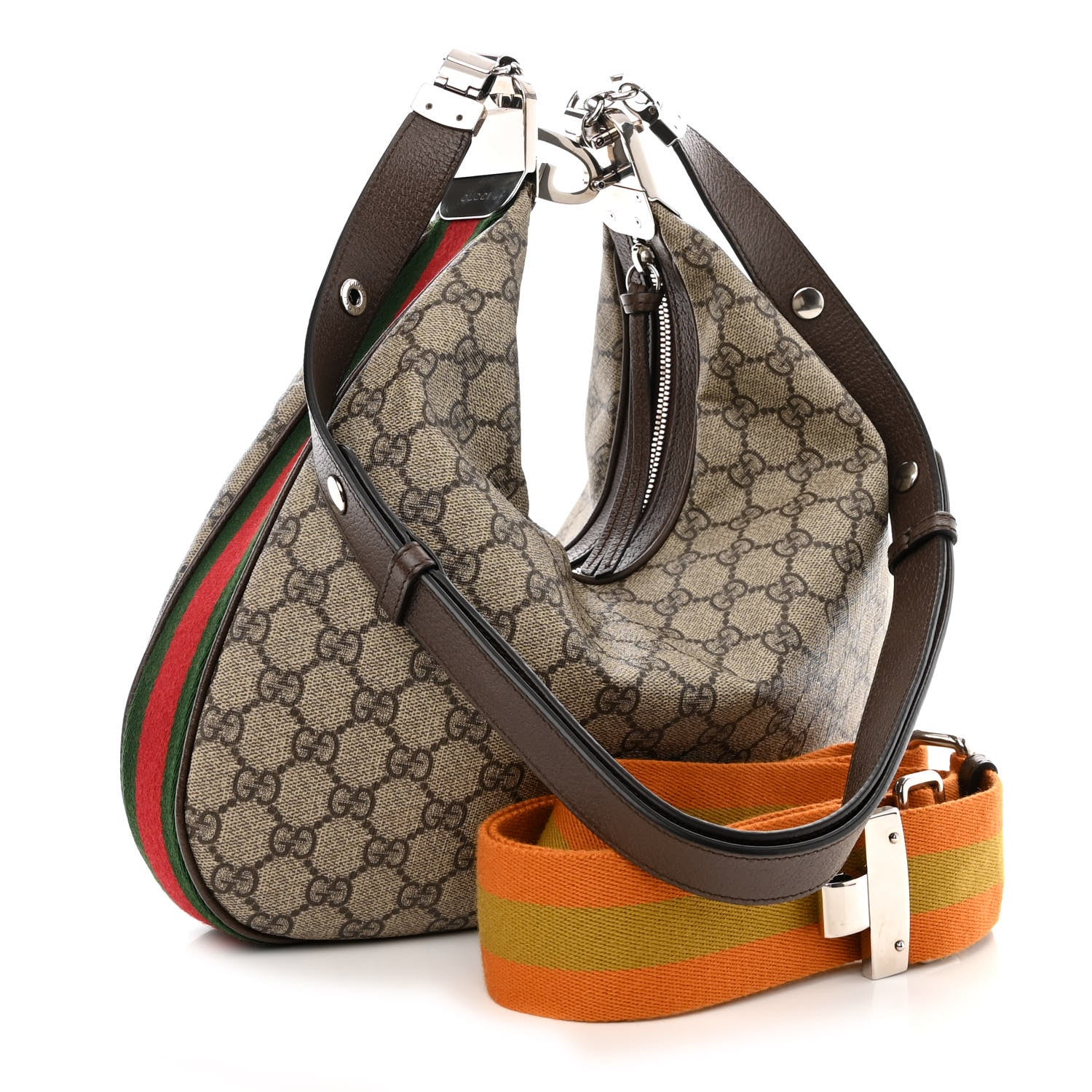 Gucci GG Supreme Monogram Textured Calfskin Web Large Attache Shoulder Bag Beige Ebony New Acero 3 of 10