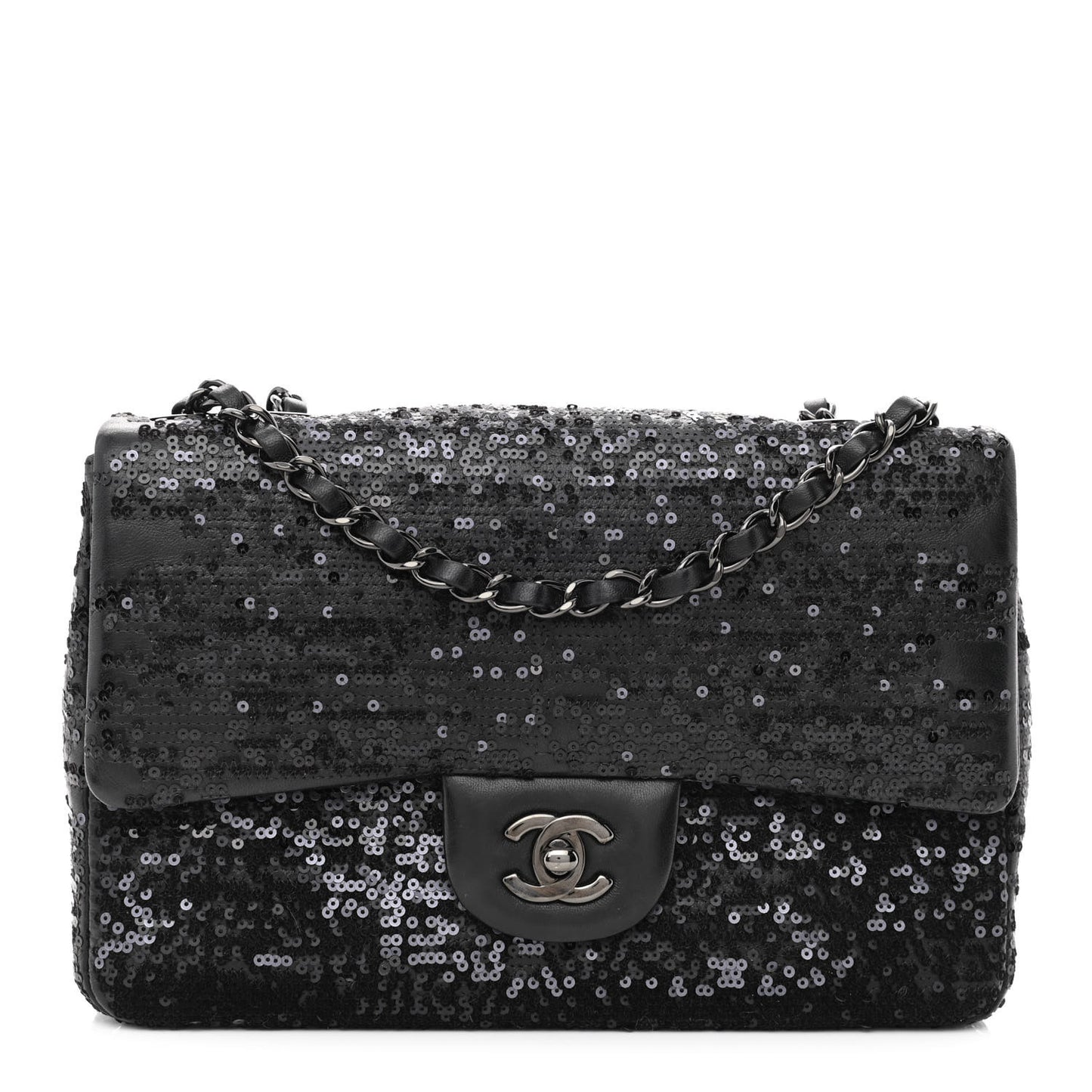 Sequin Lambskin Medium Moonlight on Water Flap Black