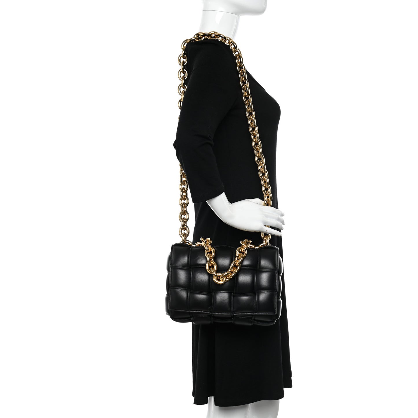 Lambskin Maxi Intreccio Padded Chain Cassette Crossbody Bag Black