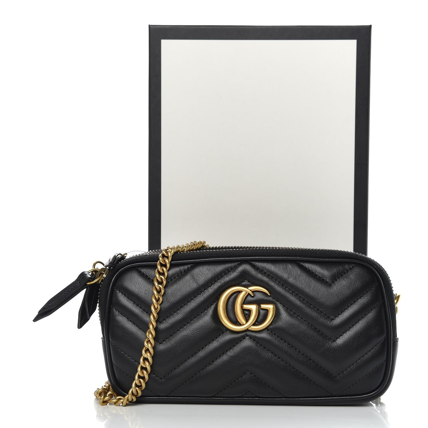 Calfskin Matelasse Mini GG Marmont Chain Crossbody Bag Black