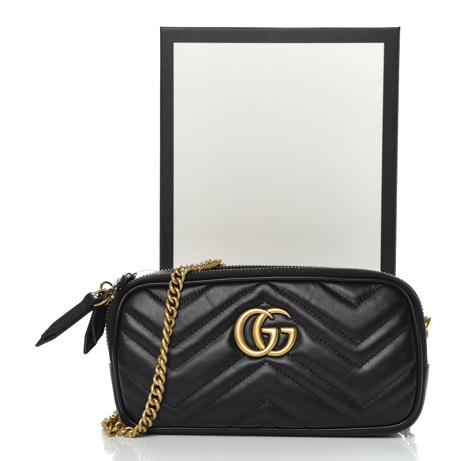 Gucci Calfskin Matelasse Mini GG Marmont Chain Crossbody Bag Black 10 of 10