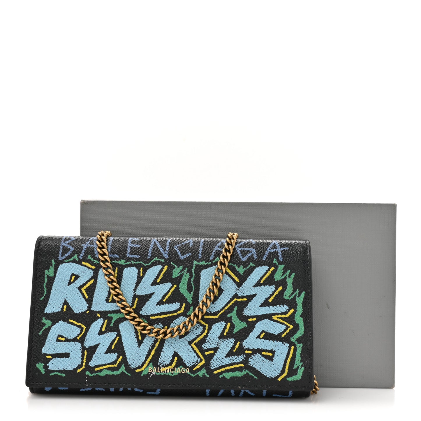 Signature Grained Calfskin Graffiti BB Chain Wallet Black Multicolor