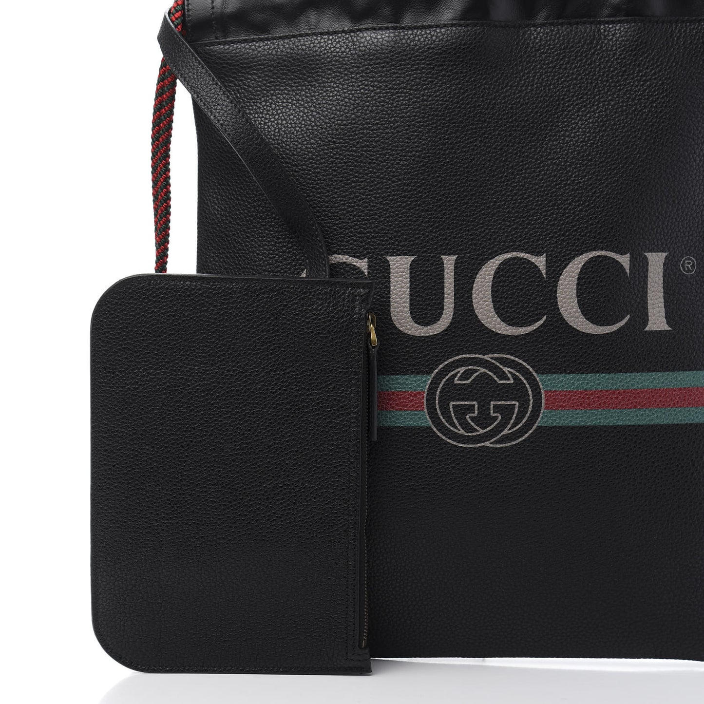 Calfskin Logo Drawstring Backpack Black