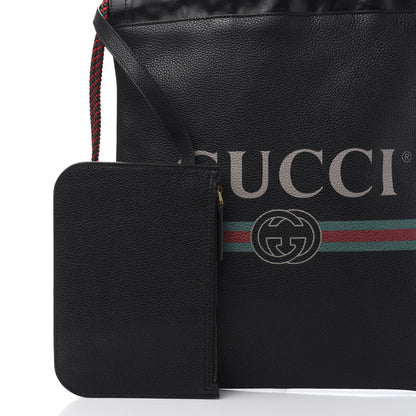 Gucci Calfskin Logo Drawstring Backpack Black 11 of 13