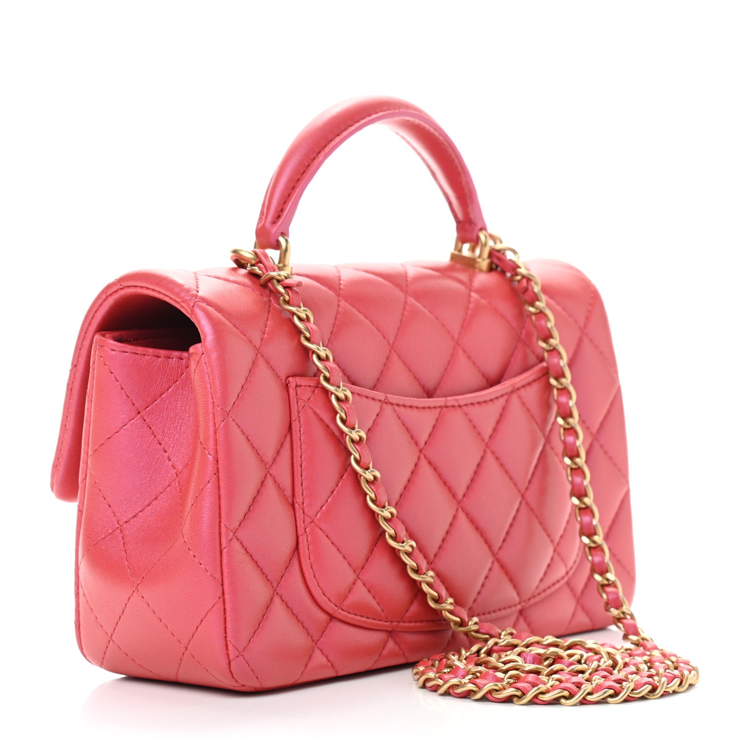 Chanel Iridescent Lambskin Quilted Mini Top Handle Rectangular Flap Red 3 of 14