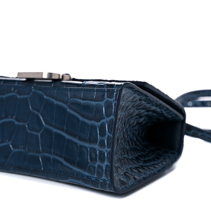 Balenciaga Shiny Calfskin Crocodile Embossed Hourglass Top Handle Bag XS Denim Blue 8 of 10