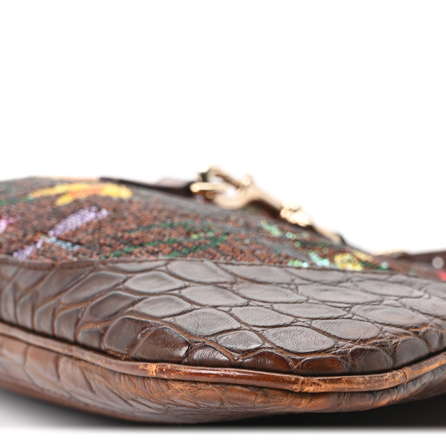Gucci Crocodile Suede Beaded Floral Jackie Hobo Bag Brown 10 of 10