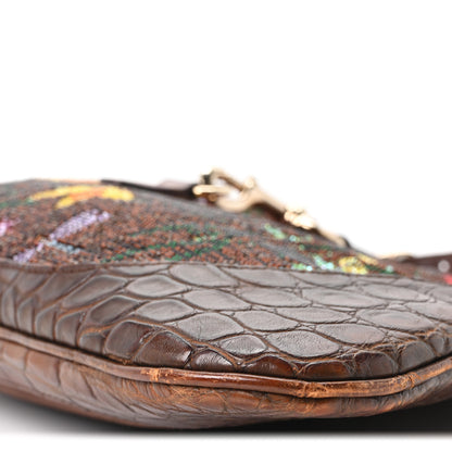 Gucci Crocodile Suede Beaded Floral Jackie Hobo Bag Brown 10 of 10
