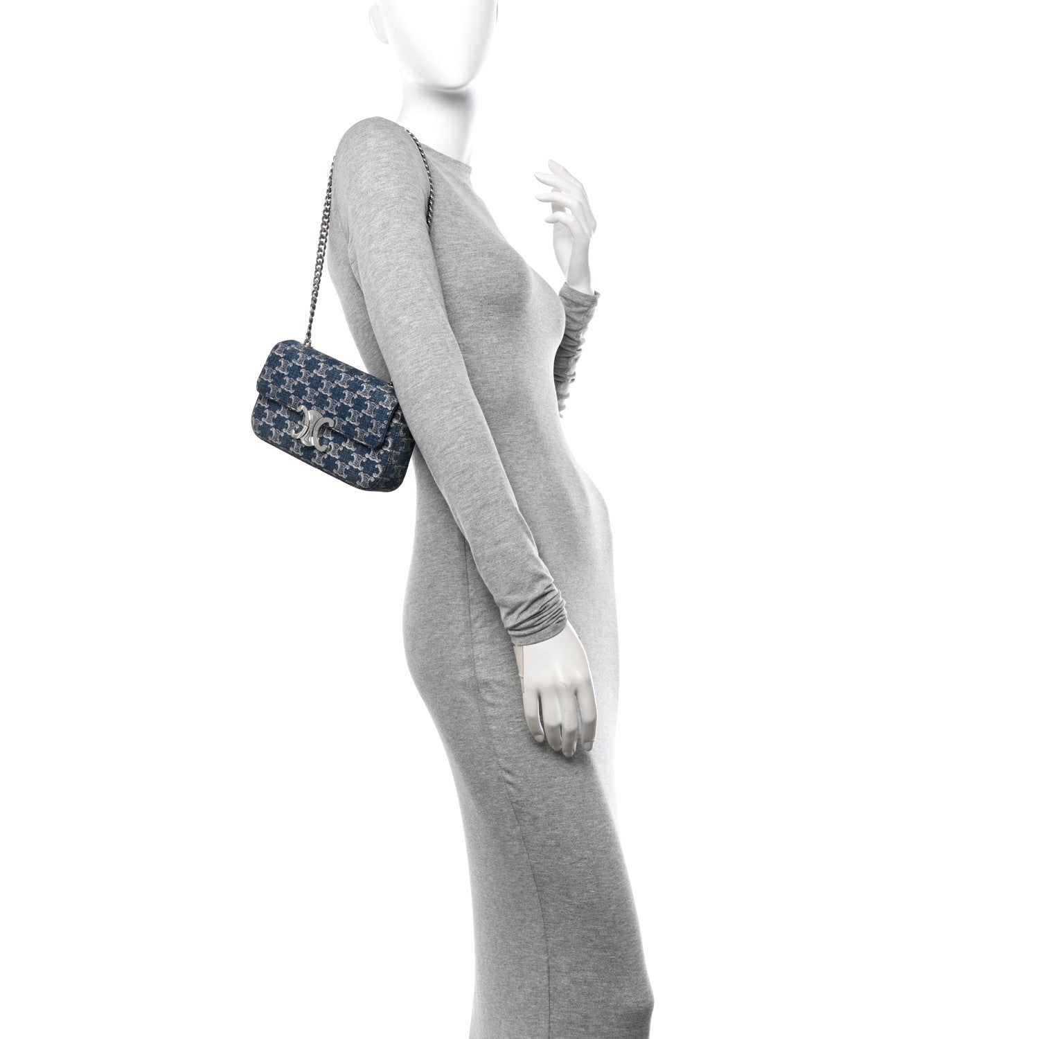 Celine Denim Triomphe Claude Chain Shoulder Bag Blue Silver 2 of 11