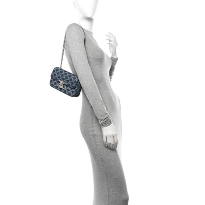 Celine Denim Triomphe Claude Chain Shoulder Bag Blue Silver 2 of 11
