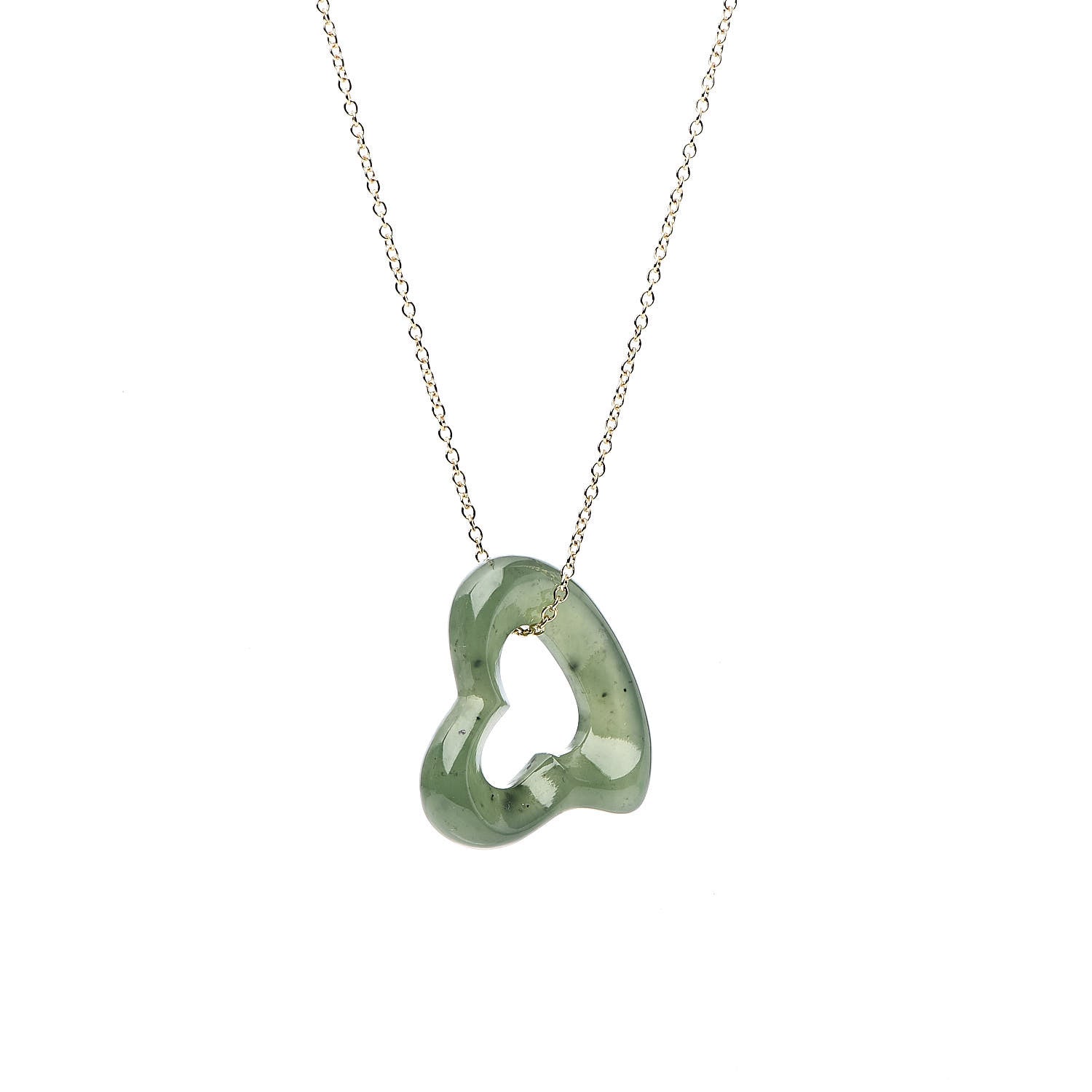 Tiffany 18K Yellow Gold Jade 23mm Elsa Peretti Open Heart Pendant Necklace 4 of 8