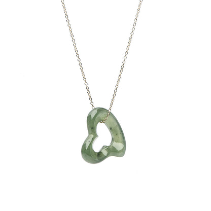 Tiffany 18K Yellow Gold Jade 23mm Elsa Peretti Open Heart Pendant Necklace 4 of 8
