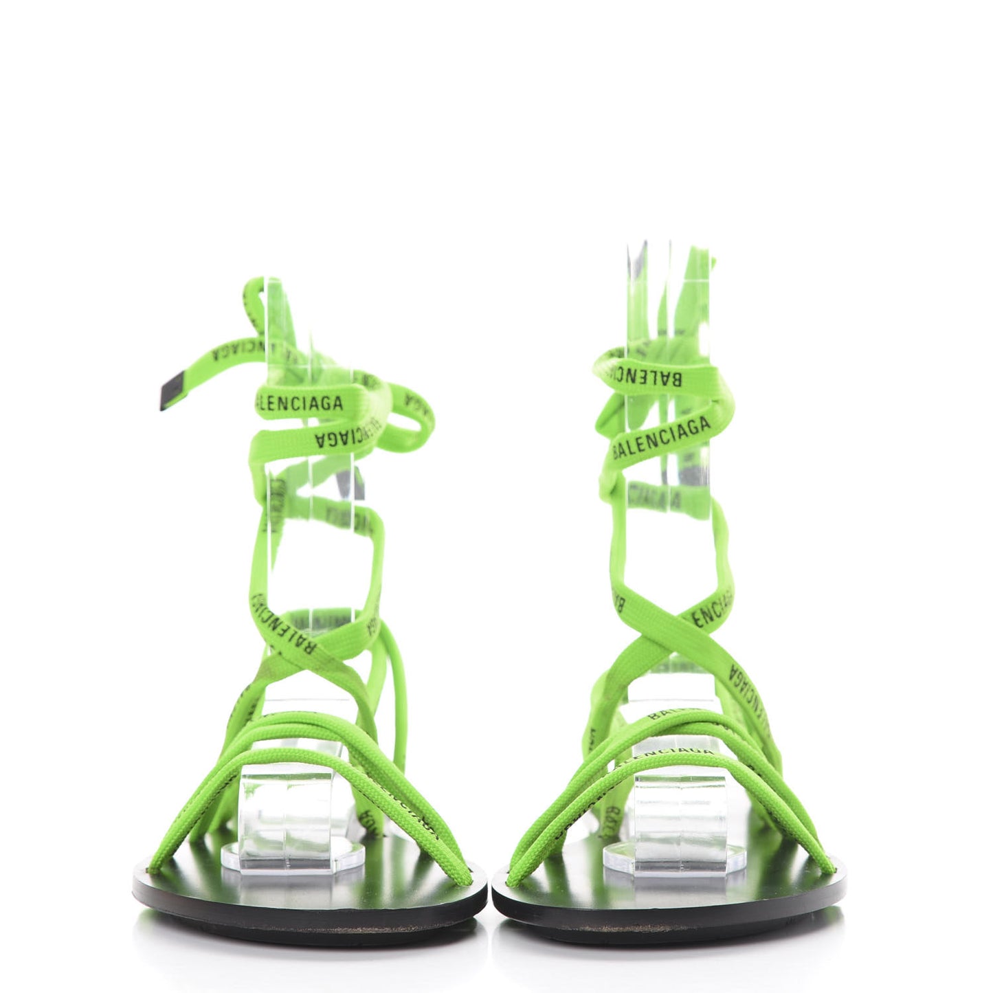 Nylon Calfskin Logo Lace Flat Sandals 39 Neon Green