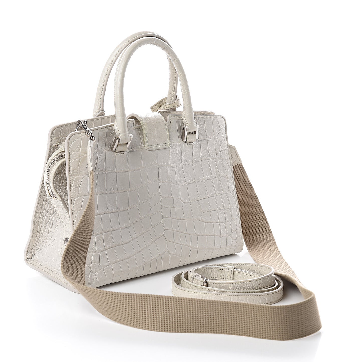 Calfskin Crocodile Embossed Baby Monogram Cabas Gris Perle