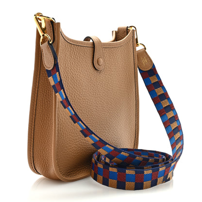 Hermes Taurillon Clemence Maxi Quadrille Evelyne TPM Chai Bleu Rouge H Bleu Saphir 2 of 9