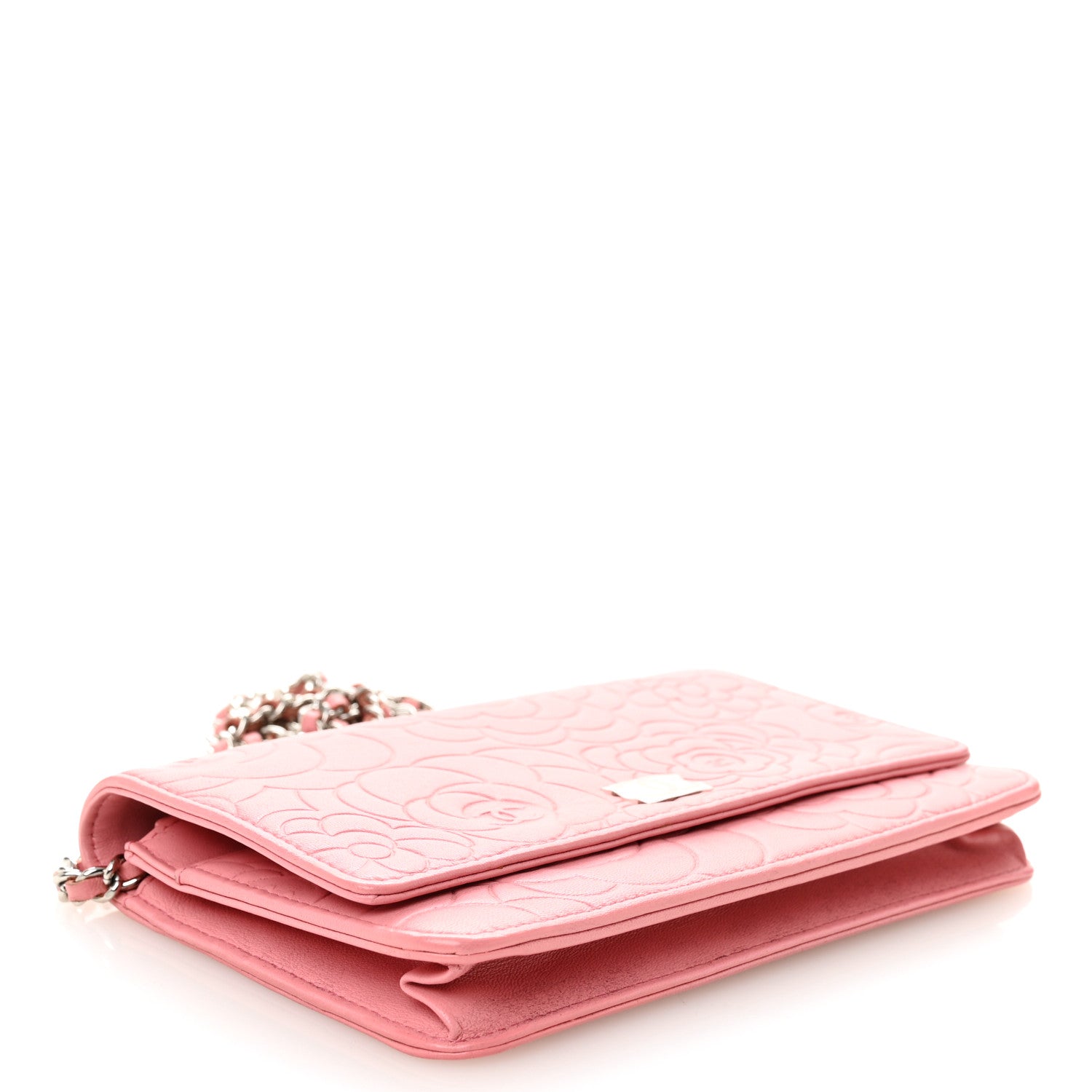 Chanel Lambskin Camellia Embossed Wallet on Chain WOC Pink 4 of 12