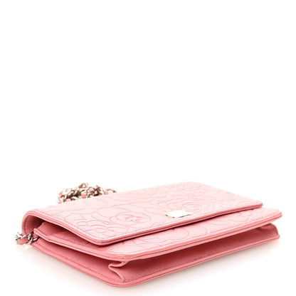 Chanel Lambskin Camellia Embossed Wallet on Chain WOC Pink 4 of 12