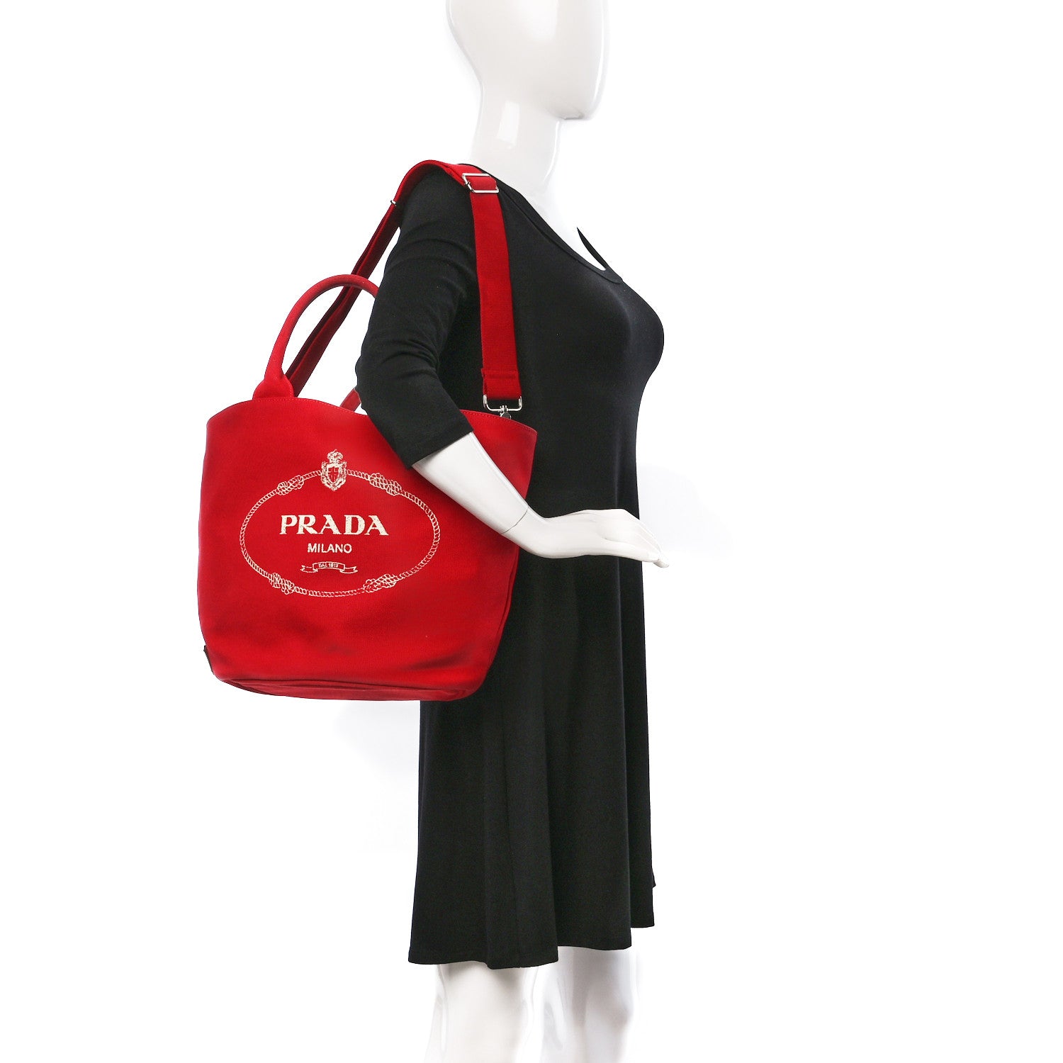 Prada Canapa Small Shopping Tote Rosso 2 of 10