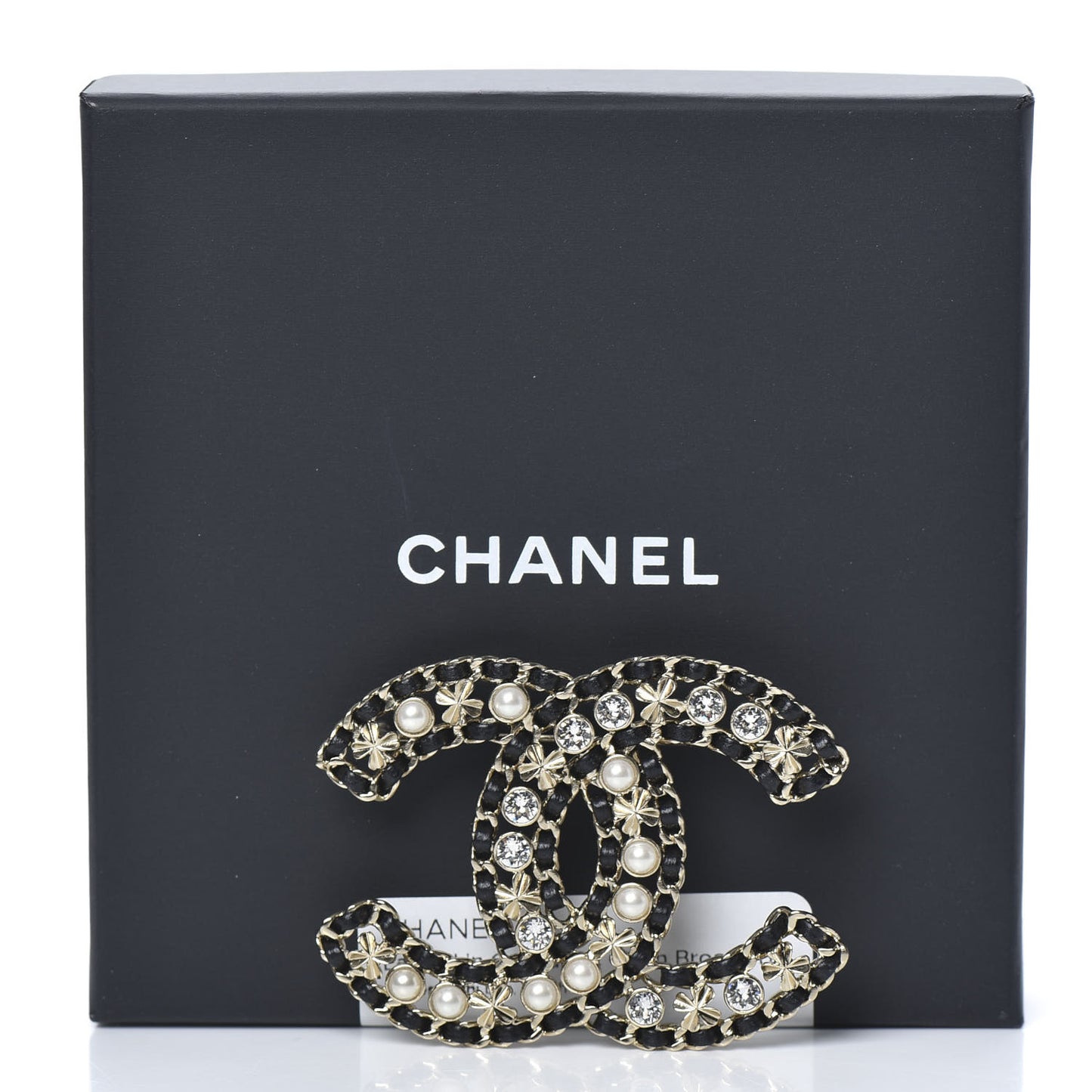 Metal Lambskin Crystal Sergeant Brooch Black Gold