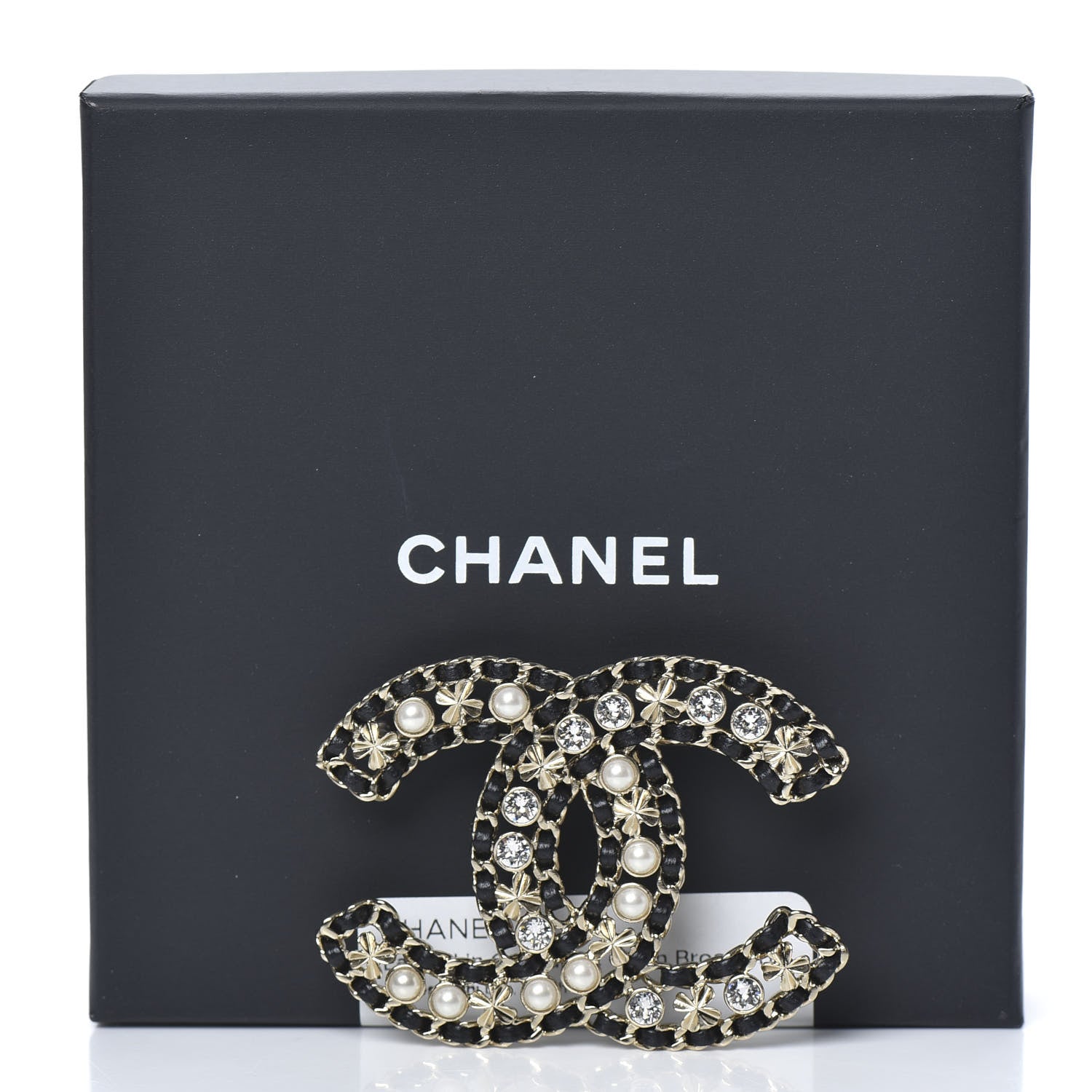 Chanel Metal Lambskin Crystal Sergeant Brooch Black Gold 5 of 5