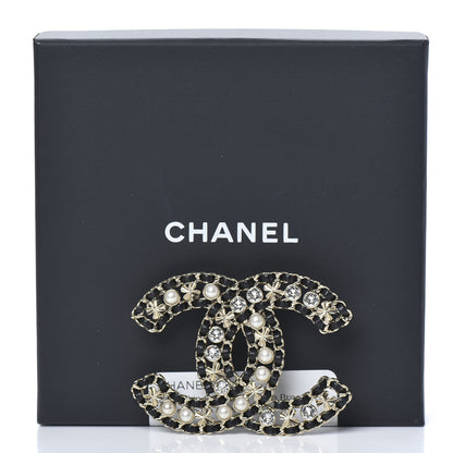 Chanel Metal Lambskin Crystal Sergeant Brooch Black Gold 5 of 5
