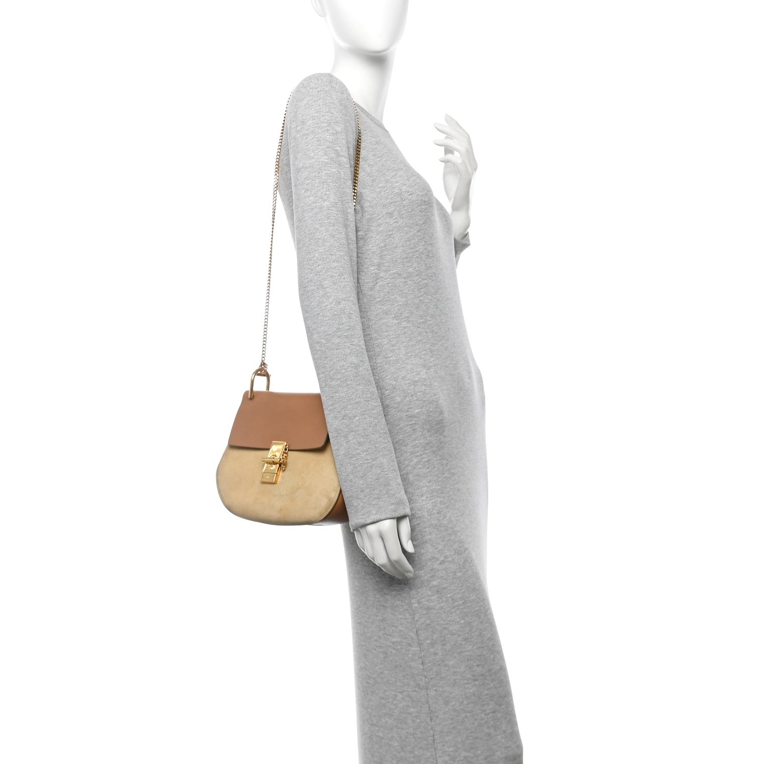 Chloe Suede Smooth Calfskin Drew Shoulder Bag Milky Coffee 2 of 16
