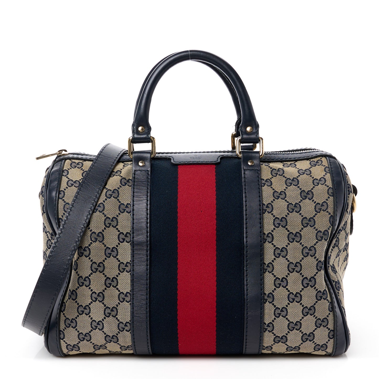 Monogram Selleria Calfskin Vintage Web Medium Boston Beige Blue