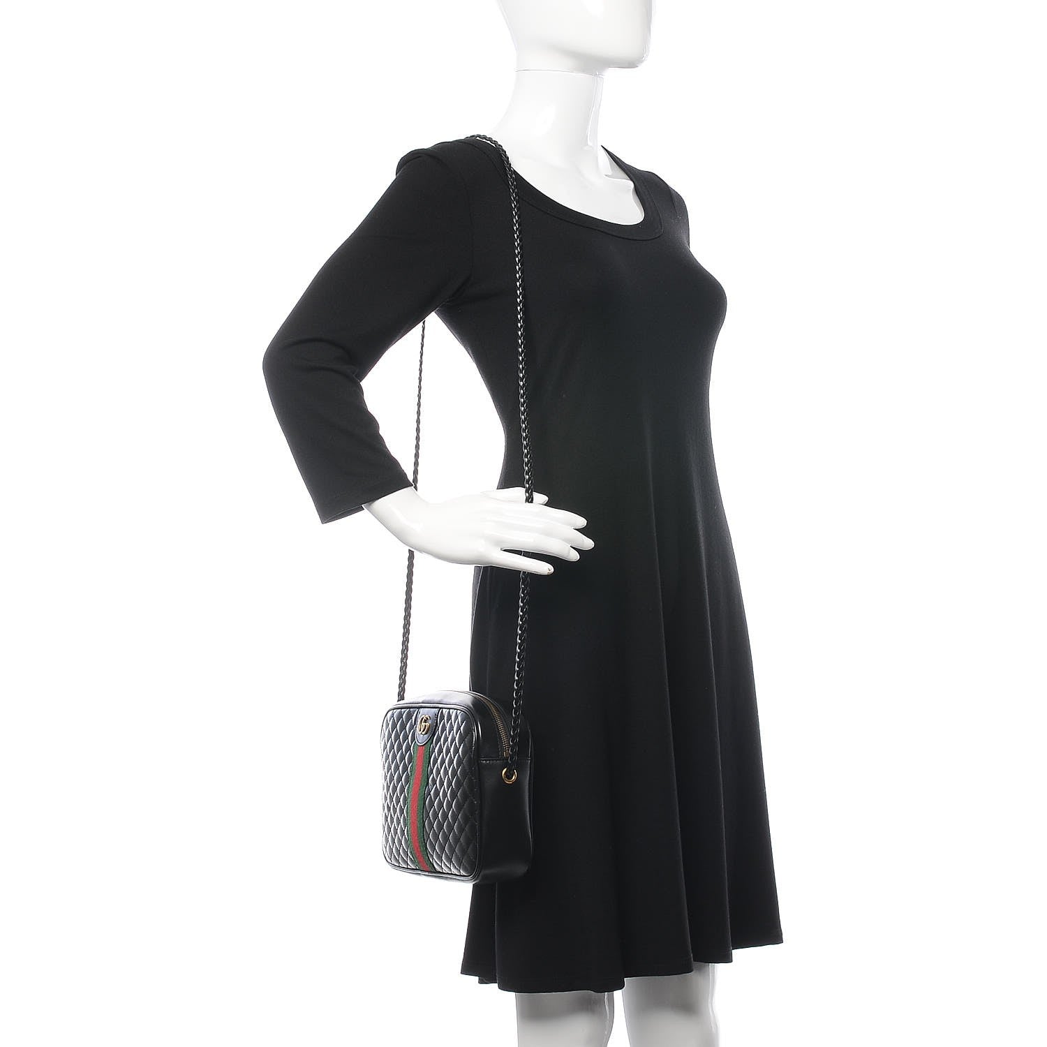 Gucci Calfskin Web Trapuntata Small GG Shoulder Bag Black 2 of 7