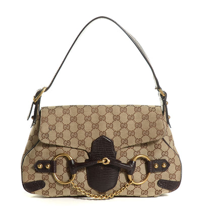 Gucci Monogram Horsebit Chain Flap Shoulder Bag Brown 1 of 6